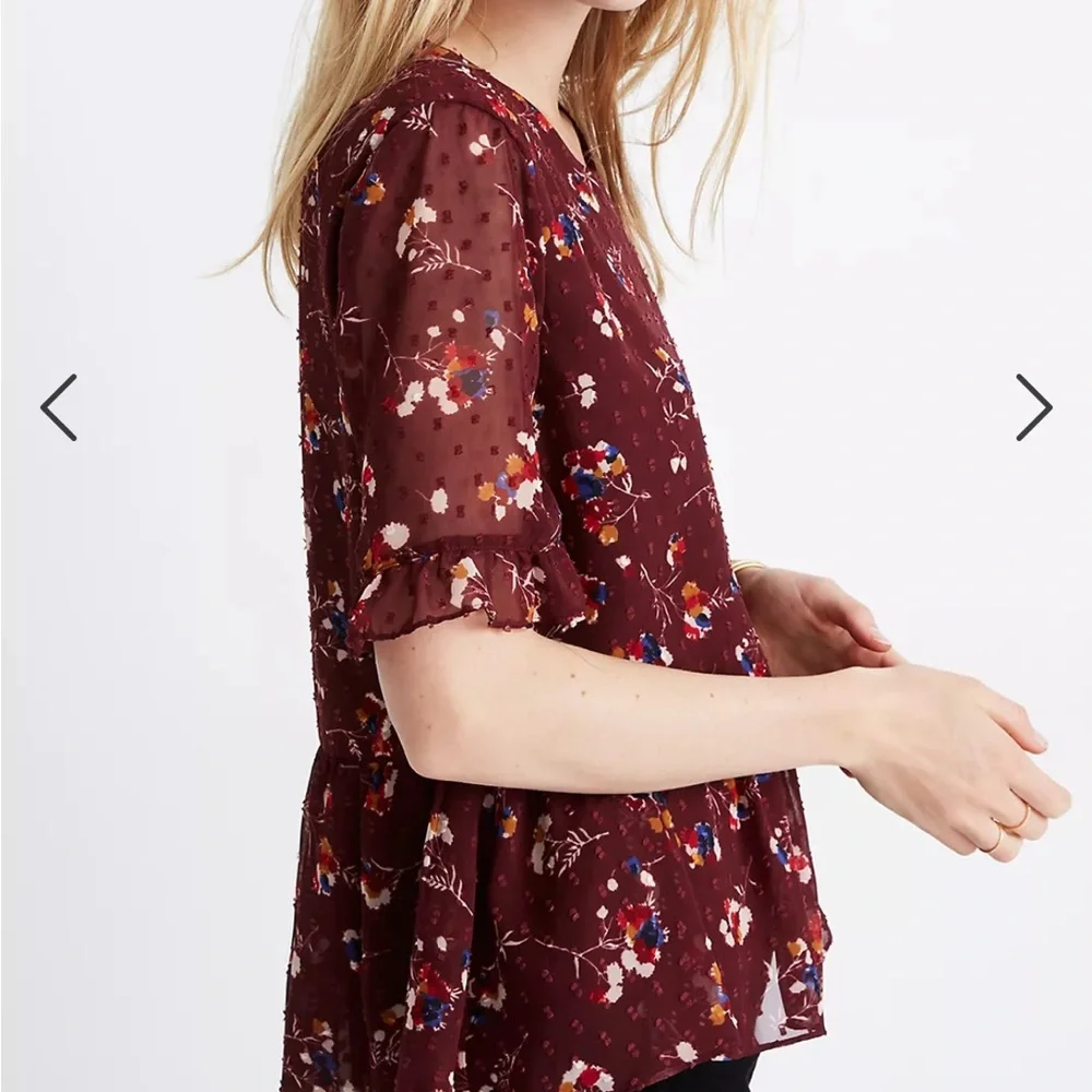 Madewell Ruffle Peplum Swing Top in Clipdot Carnation Toss - Picture 7 of 9